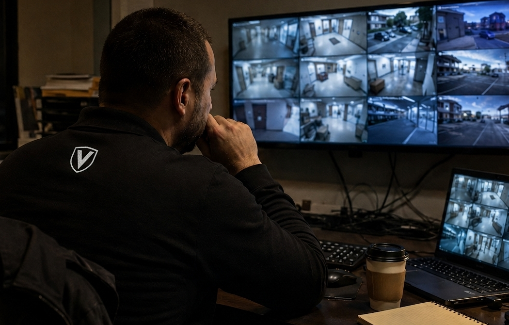 Valcor operator watching live camera feeds in the monitoring room