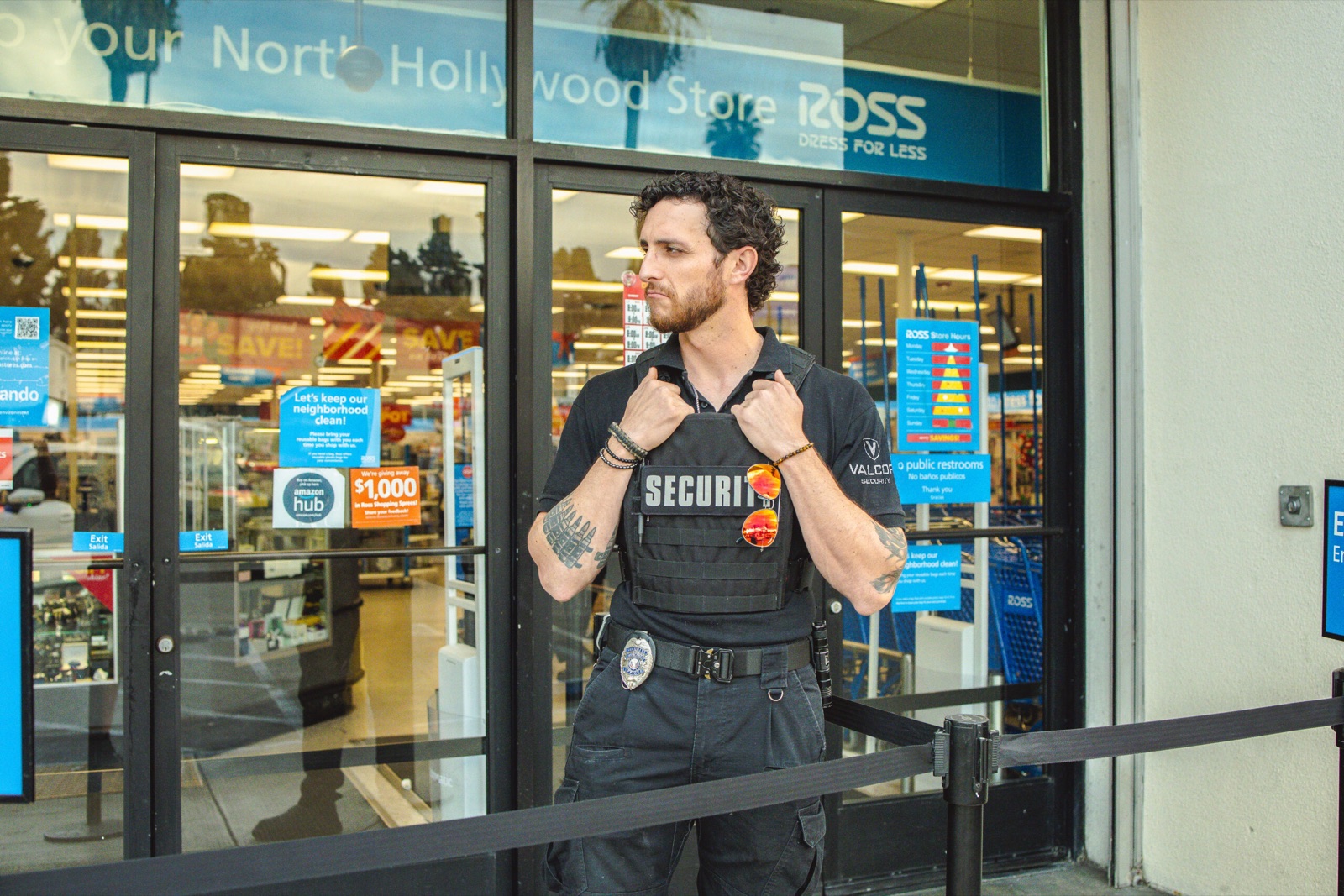 Valcor Security officer posted at a property entrance